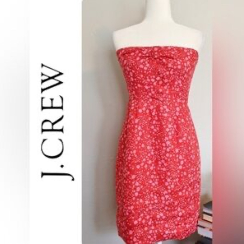 RARE FIND:J.Crew Strapless Linen Dress (0) Vintage Red Pink Constellation Print